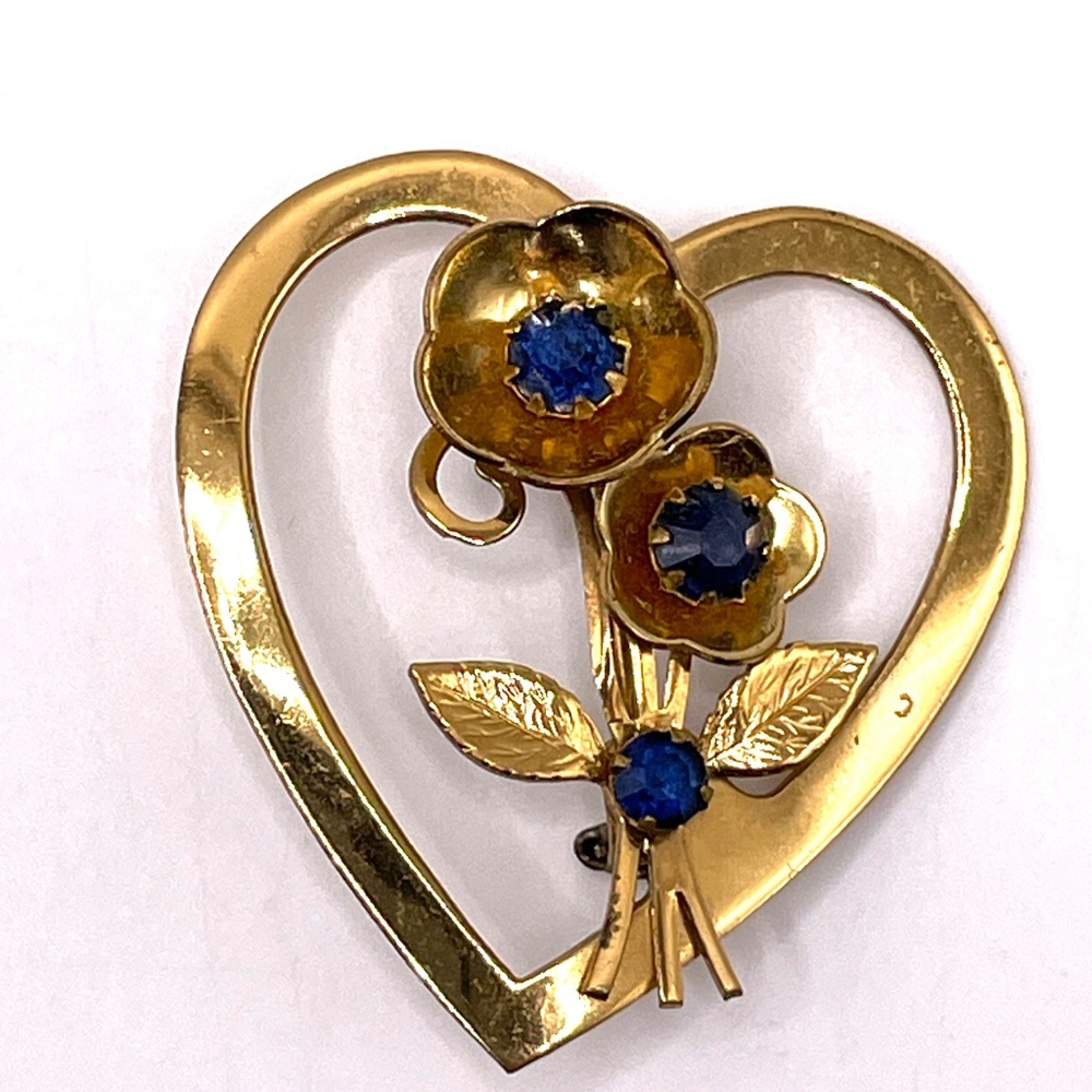 Coro Vintage Blue Rhinestone Heart Pin Brooch